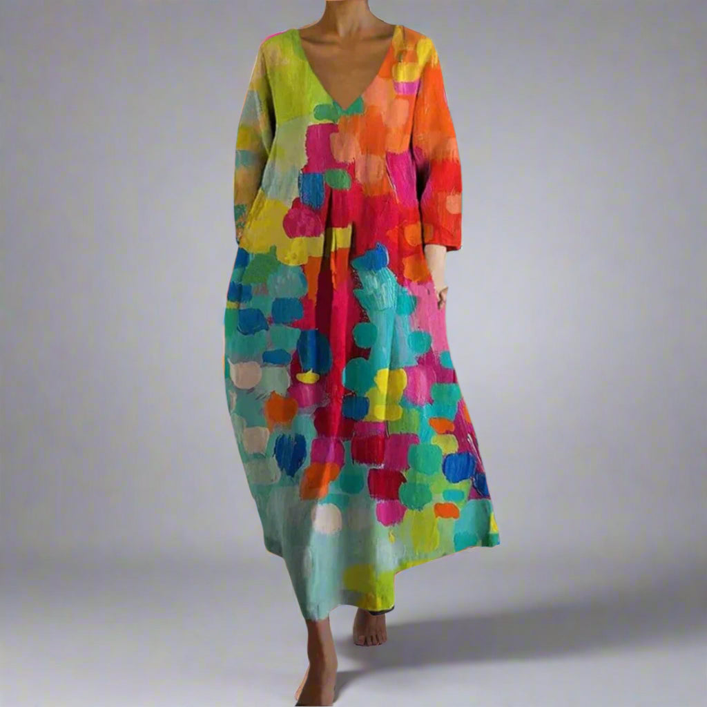 Selma | Buntes V-Ausschnitt Kleid für elegante Sommermomente