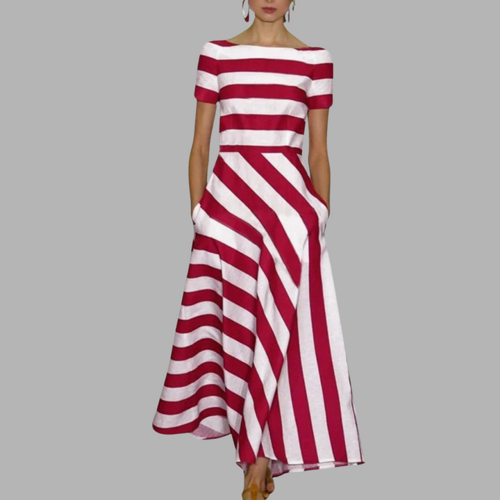 Marlene | Gestreiftes Off-Shoulder Maxikleid