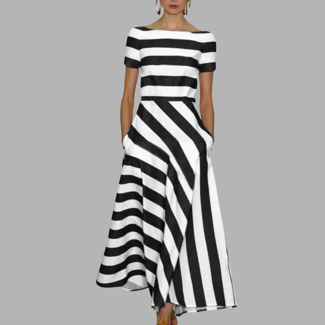 Marlene | Gestreiftes Off-Shoulder Maxikleid