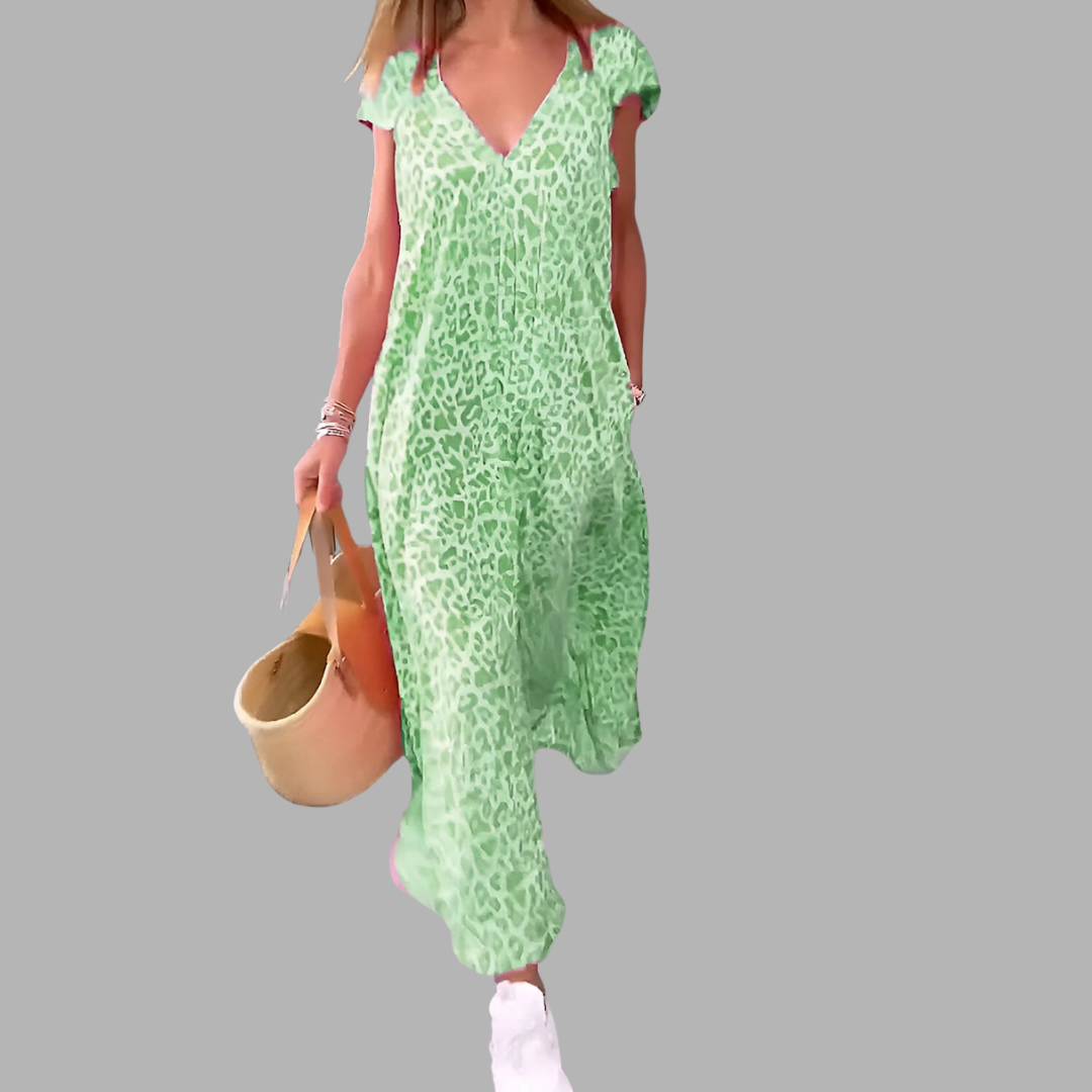 Bianca | Langes Kleid mit V-Ausschnitt und Print