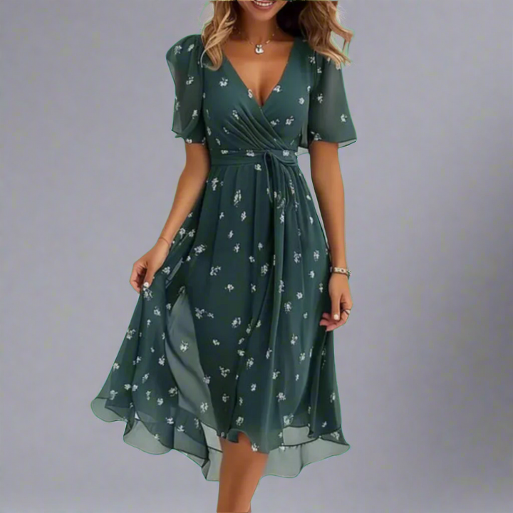 Pelagia | Florales V-Ausschnitt Midikleid