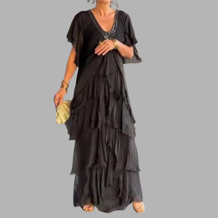 Theresia | Elegantes Maxikleid mit Rüschenärmeln