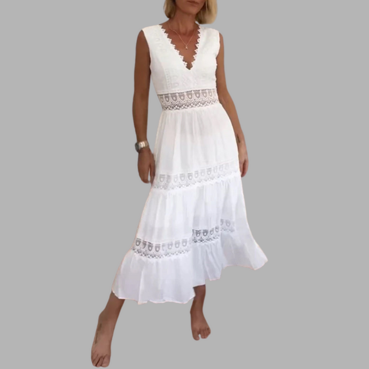 Constanza | Handgefertigtes Spitzenkleid mit V-Ausschnitt