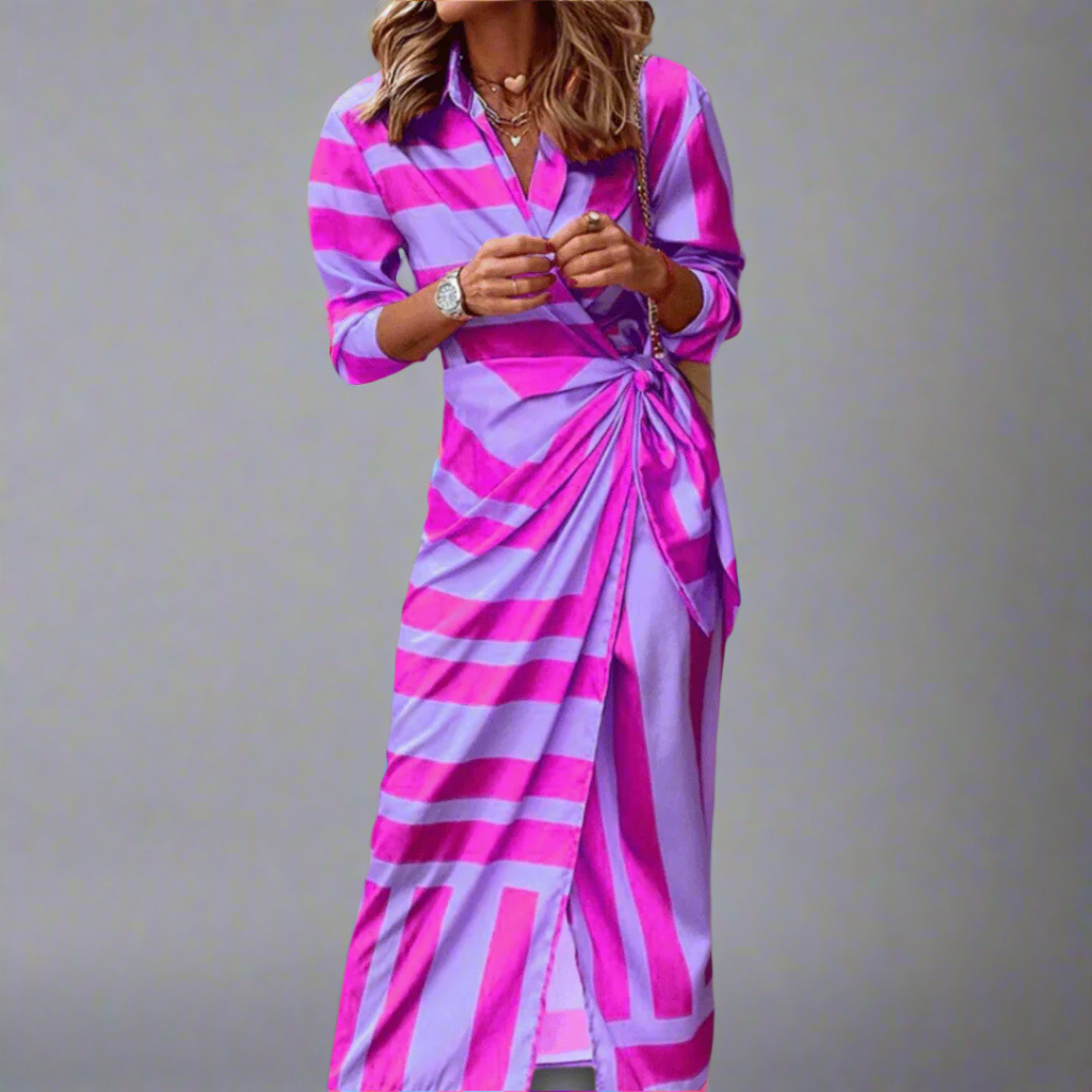 Helmine | Elegantes Streifen-Midi Hemdkleid
