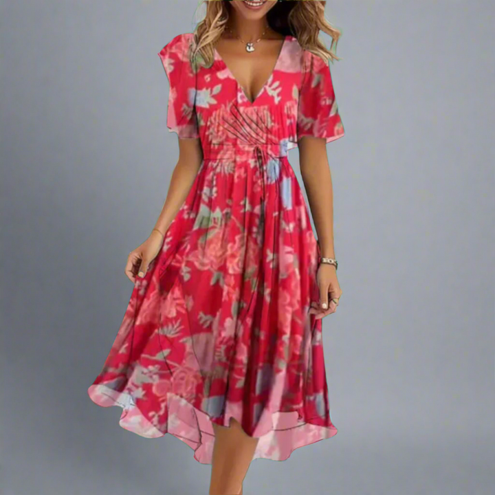 Marita | Luftiges Blumenkleid mit tiefem V-Ausschnitt