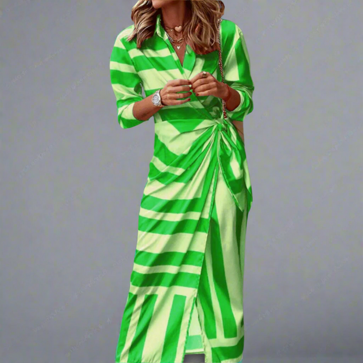 Helmine | Elegantes Streifen-Midi Hemdkleid