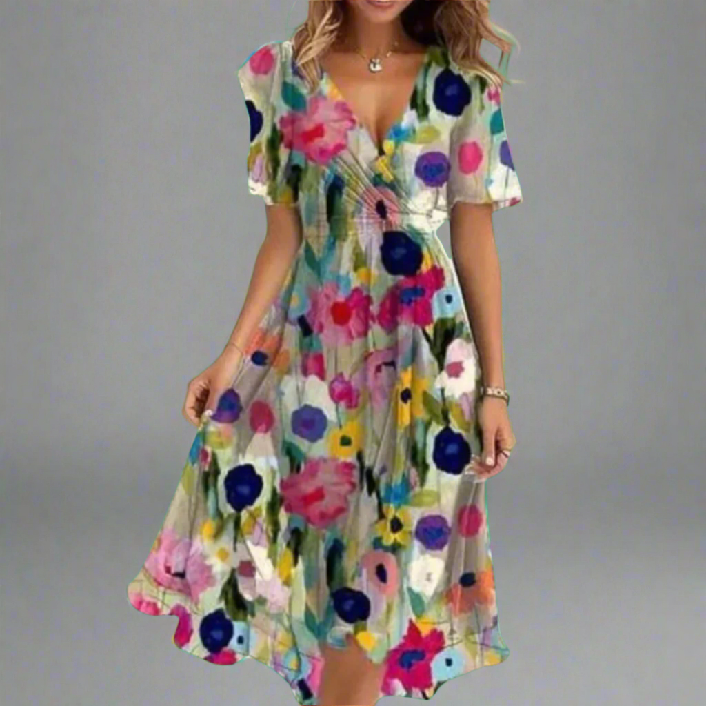 Pelagia | Florales V-Ausschnitt Midikleid
