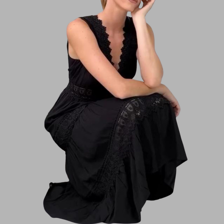 Constanza | Handgefertigtes Spitzenkleid mit V-Ausschnitt