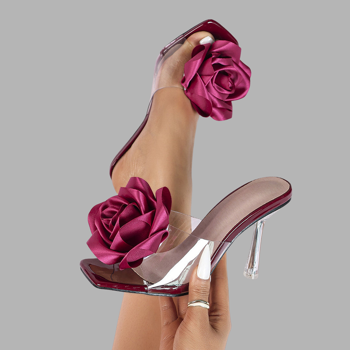 Frida | Blumige Mules mit Transparentem Absatz