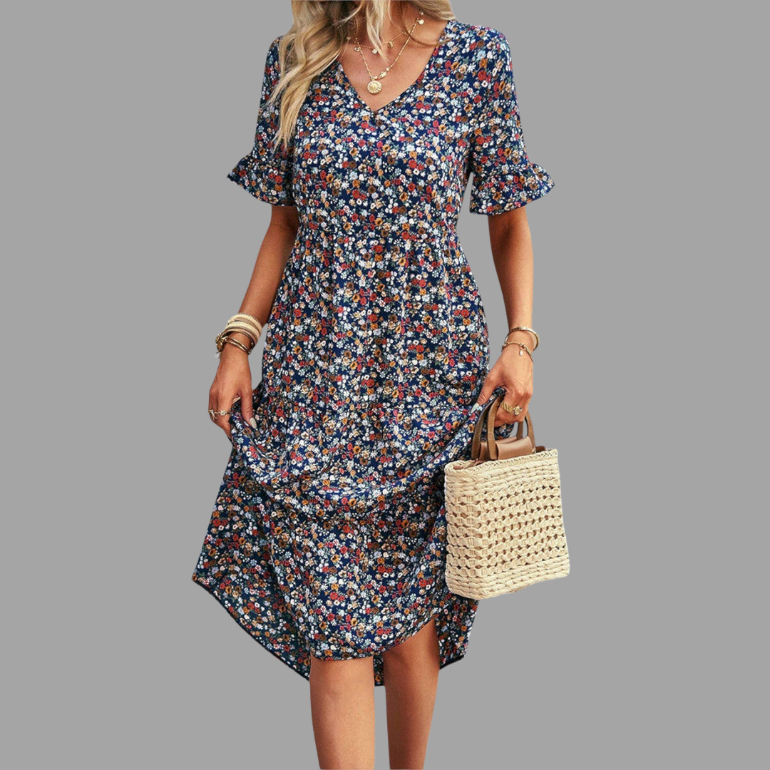 Nelli | Florales Sommer-Midi-Kleid mit leichtem Tragegefühl