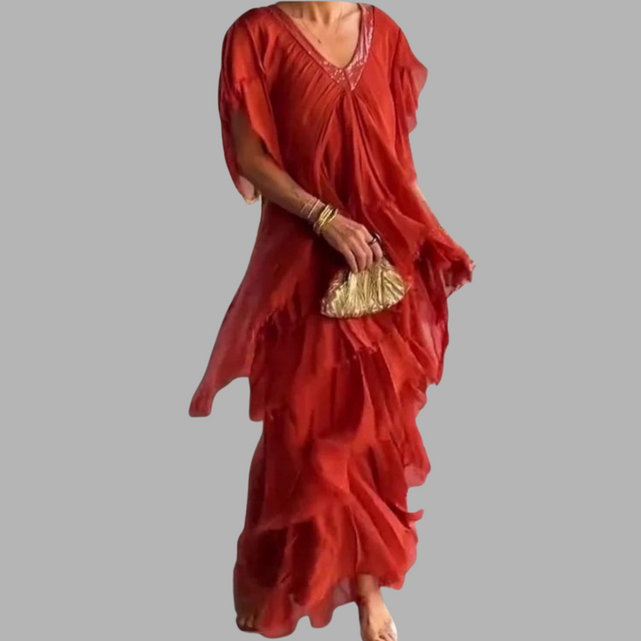 Theresia | Elegantes Maxikleid mit Rüschenärmeln