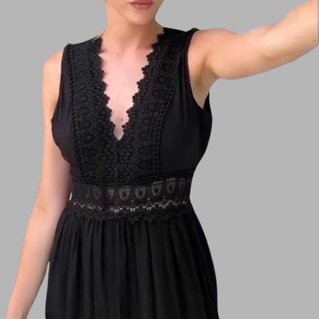 Constanza | Handgefertigtes Spitzenkleid mit V-Ausschnitt