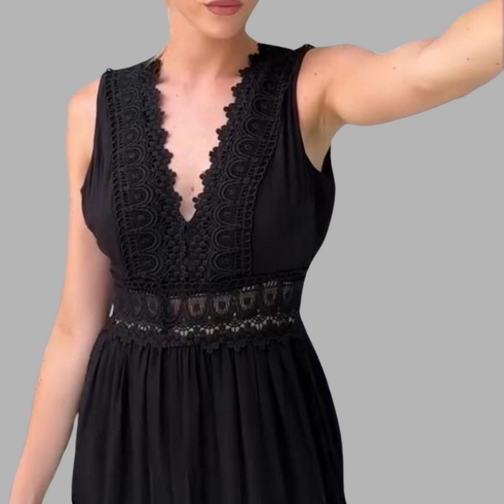 Constanza | Handgefertigtes Spitzenkleid mit V-Ausschnitt