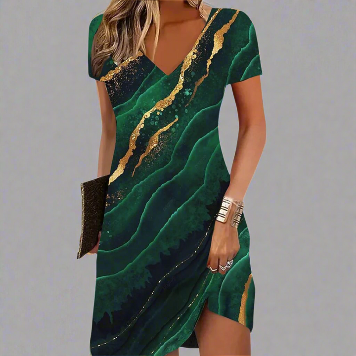 Merlina | Stilvolles Freizeitkleid mit Marmorprint