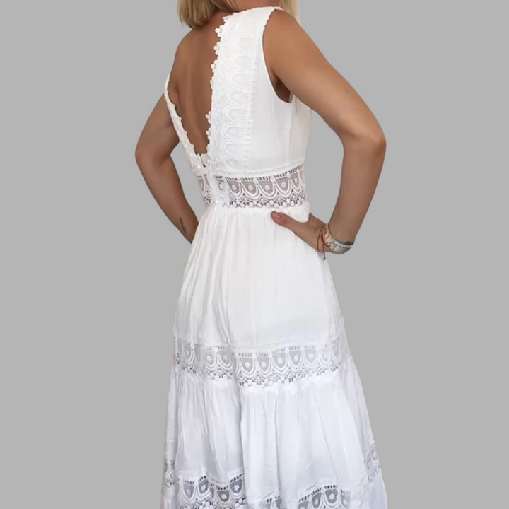 Constanza | Handgefertigtes Spitzenkleid mit V-Ausschnitt