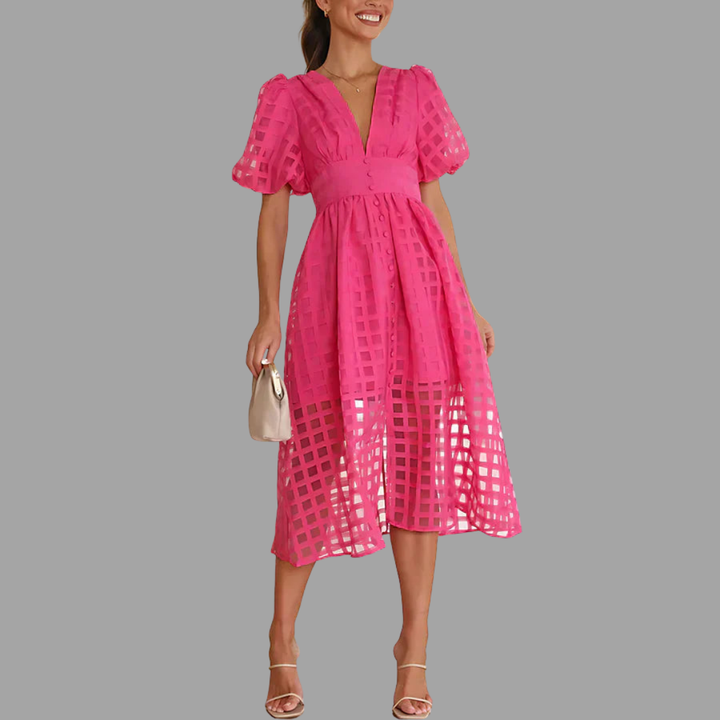 Tilda | Gemustertes Midi-Kleid mit Puffärmeln