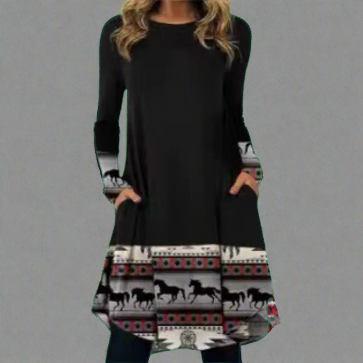 Ysolde | Modisches Kleid mit bedrucktem Bund aus Premium-Stoff