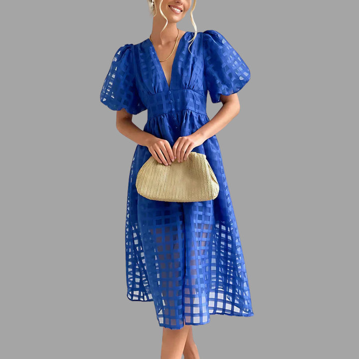 Tilda | Gemustertes Midi-Kleid mit Puffärmeln