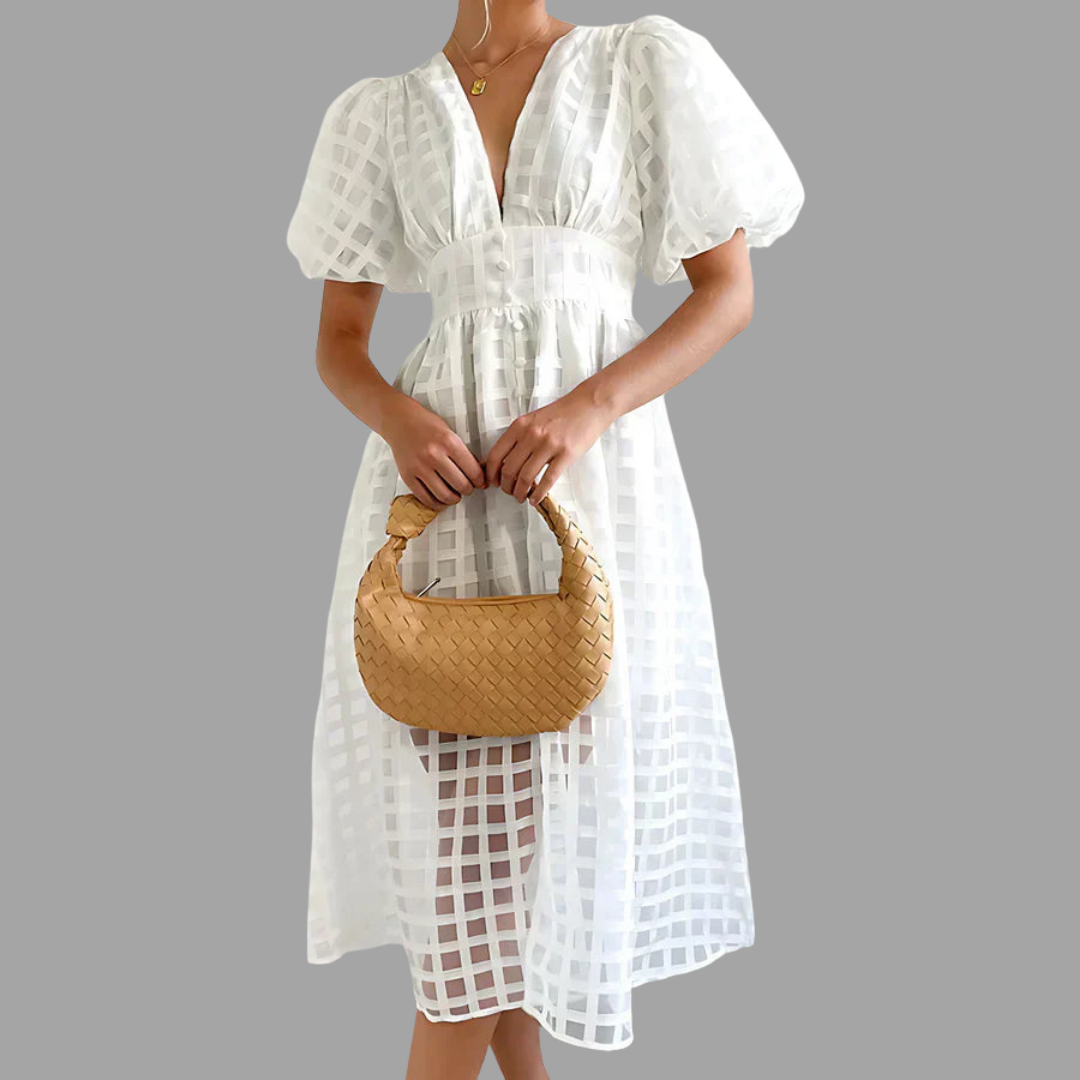 Tilda | Gemustertes Midi-Kleid mit Puffärmeln