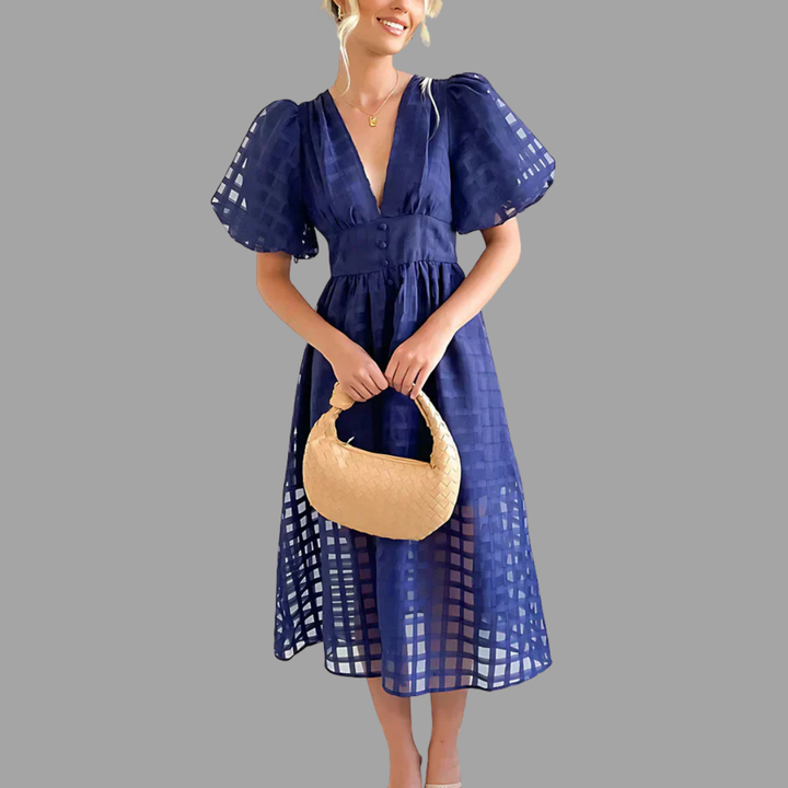 Tilda | Gemustertes Midi-Kleid mit Puffärmeln