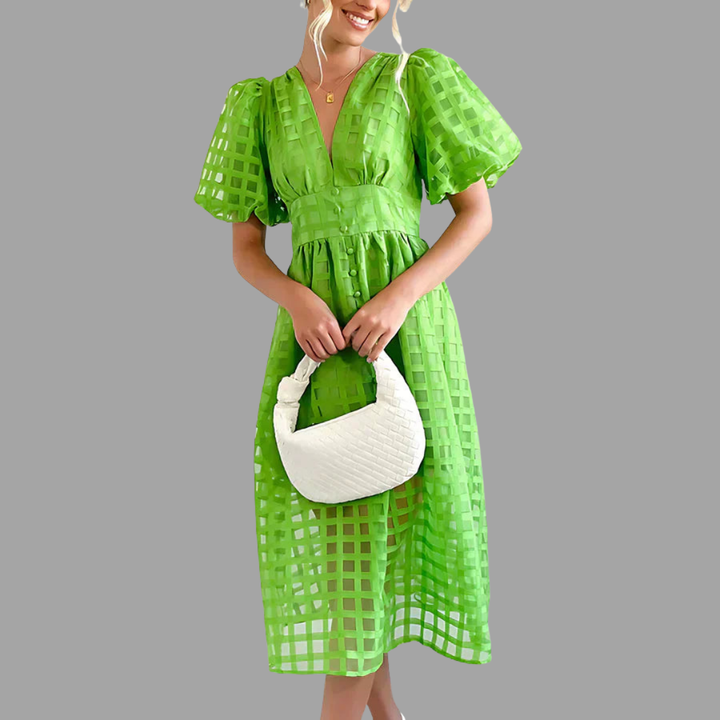 Tilda | Gemustertes Midi-Kleid mit Puffärmeln